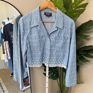 🤍 Embroidered Denim Floral Hem Cropped Top Sz 14 |  100% Cotton